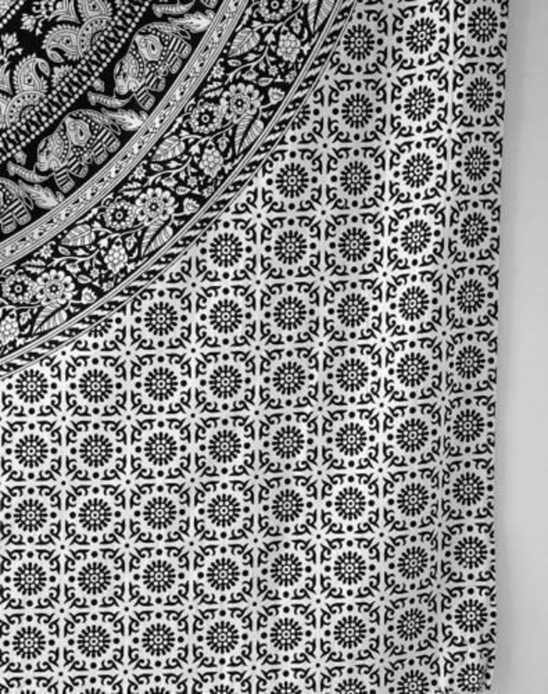 Black & White Tapestry Wall Hanging Indian Tapestry Mandala Etsy
