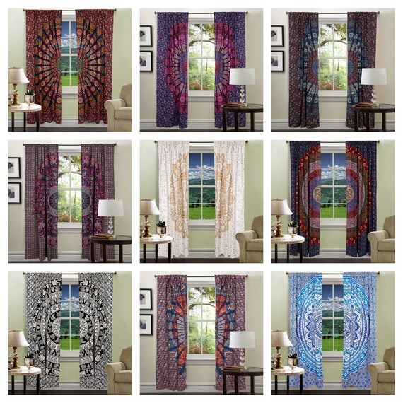 Tab top cotton curtain panel Various colours SemiSheer Etsy