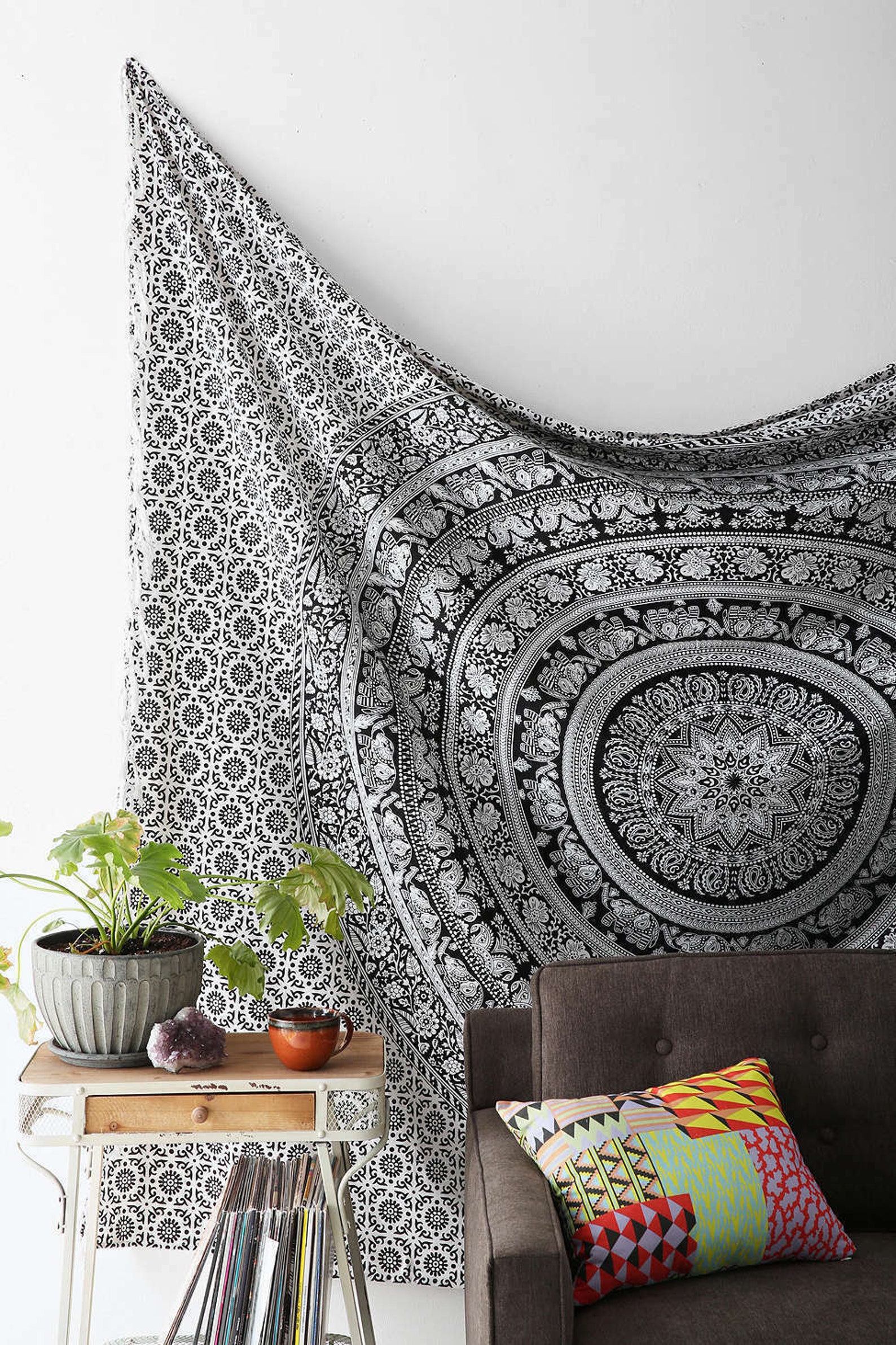 Black & White Tapestry Wall Hanging Indian Tapestry Mandala Etsy