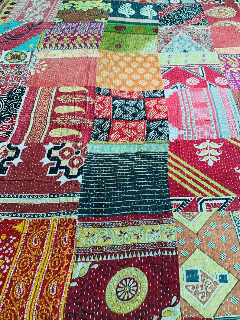 King Size Vintage Kantha Quilt Patchwork Quilt Recycle Fabric Etsy
