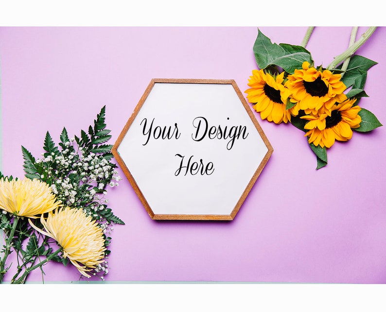 Sunflower Picture Frame White Daisy Flower Flat Lay Mockup Template JPG PDF Photoshop Use