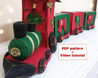 Christmas felt train tutorial, pdf pattern train, Christmas felt decoration, How to make Christmas train, felt ornaments, Christmas train