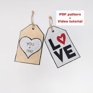 Felt Valentine tag PDF pattern, door hanger for Valentine day, Valentine ornament, video tutorial