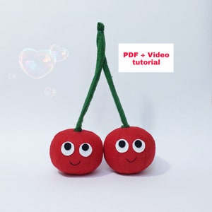 Felt Cherry PDF pattern, cherry door hanger, hand sewn felt toy fruits berries, Valentine cherris ornament