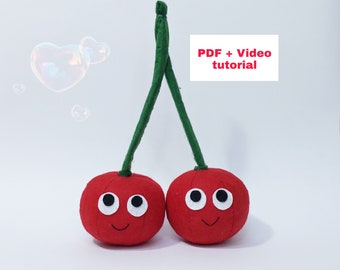 Felt Cherry PDF pattern, cherry door hanger, hand sewn felt toy fruits berries, Valentine cherris ornament