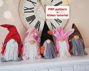 PDF pattern Felt Gnome hand sewn Christmas Gnome home decorations video tutorial Halloween gnome pattern