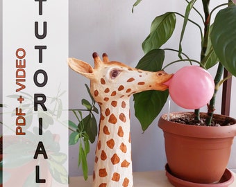 Bubble gum Giraffe sculpture with paper and cotton wool large giraffe tutorial giraffe blowing bubble gum head animals sculpture