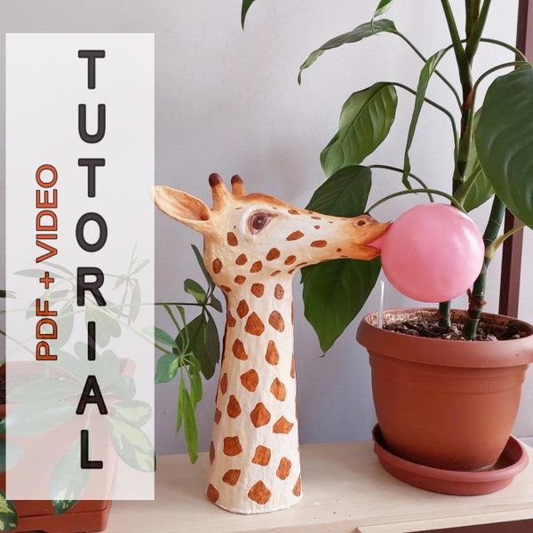 Bubble gum Giraffe sculpture with paper and cotton wool large giraffe tutorial giraffe blowing bubble gum head animals sculpture