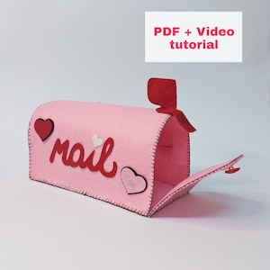 Patrón de buzón de San Valentín, tutorial en vídeo en PDF de buzón de fieltro, decoración del hogar para San Valentín