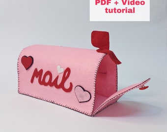Valentine Mailbox Pattern, Felt Post Box PDF Video tutorial, Valentines home decoration