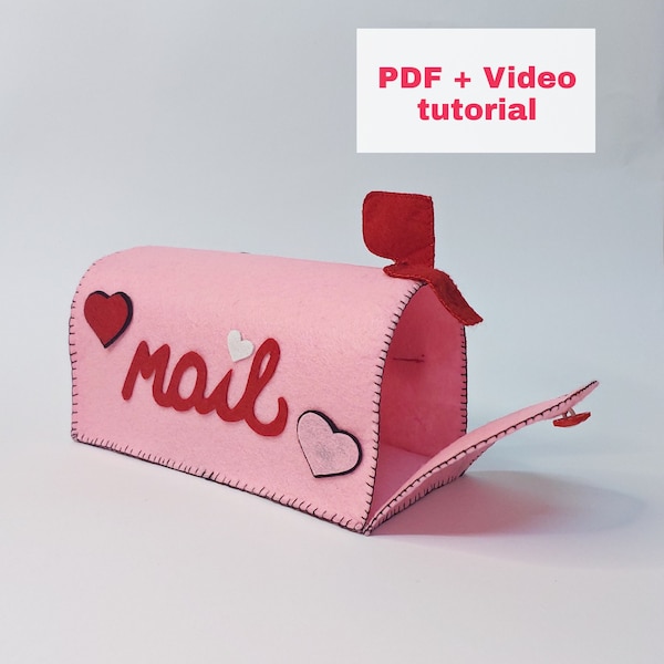 Valentine Mailbox Pattern, Felt Post Box PDF Video tutorial, Valentines home decoration