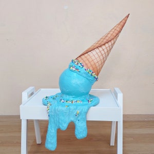 31" Giant faux ice cream cone fake melted ice cream birthday party fake sweets indoor outdoor decor storefront oversize ice cream sculpture