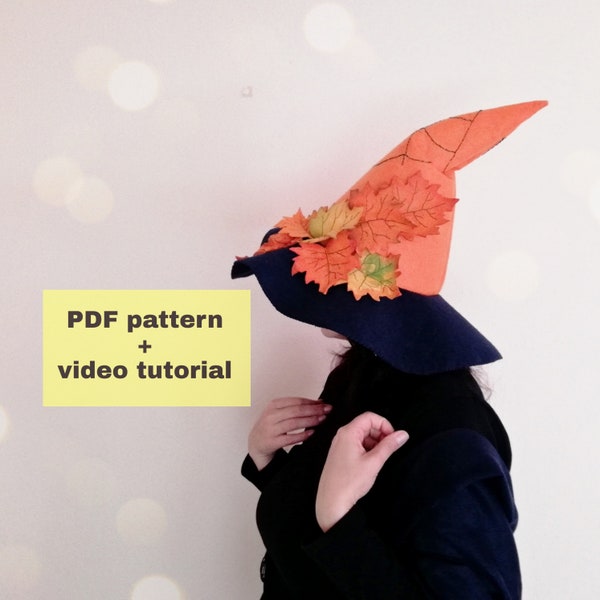 PDF Witch hat tutorial, Halloween witch hat, Felt witch hat, Felt leaves, PDF pattern, Halloween accessories, Witch costume