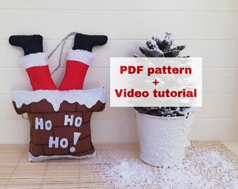 PDF pattern Christmas ornament, Santa's stuck, felt Christmas ornament, Santa in chimney, pdf tutorial, Christmas home decor, Christmas tree