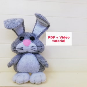 Easter bunny PDF pattern, video tutorial, felt cute bunny, Easter ornament, felt Rabbit