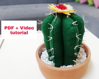 Felt Succulent Cactus sewing pattern felt cactus pdf pattern video tutorial felting plant retro home decor succulent cactus