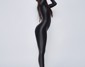 LEOHEX Satin Lycra Catsuit Spandex Shiny Full Bodysuit Womens Costume  Without Hood Unitard Zentai (Black, XXL) : : Clothing & Accessories