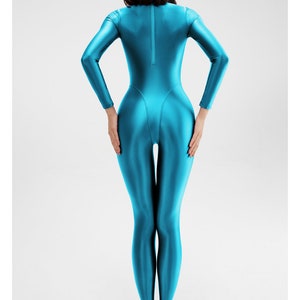 AMORESY Shiny Glossy Satin Spandex Silk Full Body Swimsuit Catsuit Back ...