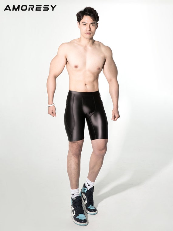 Mens Shiny Glossy Basic Compression Shirts Long Sleeve Swim Workout Gym Tee  Tops