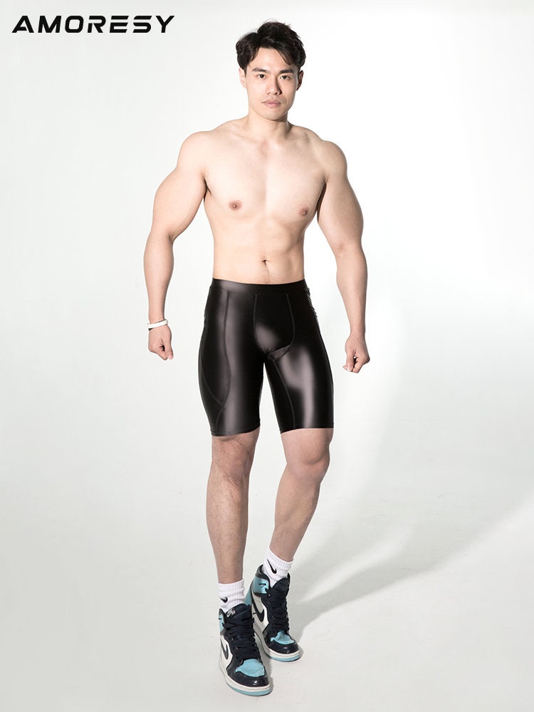 Linjinx Men's Glossy Seamless Spandex Shorts Shiny Silky Smooth