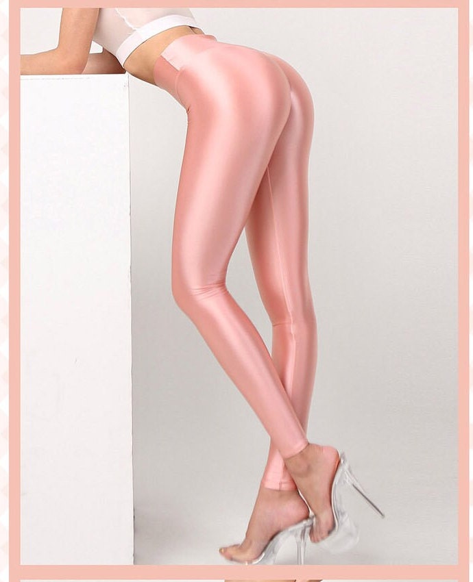 Satin GLOSSY OPAQUE Shiny Oily Wet Look Tights Sexy Yoga Pants High Waist  Peach Buttock Leggings -  Canada