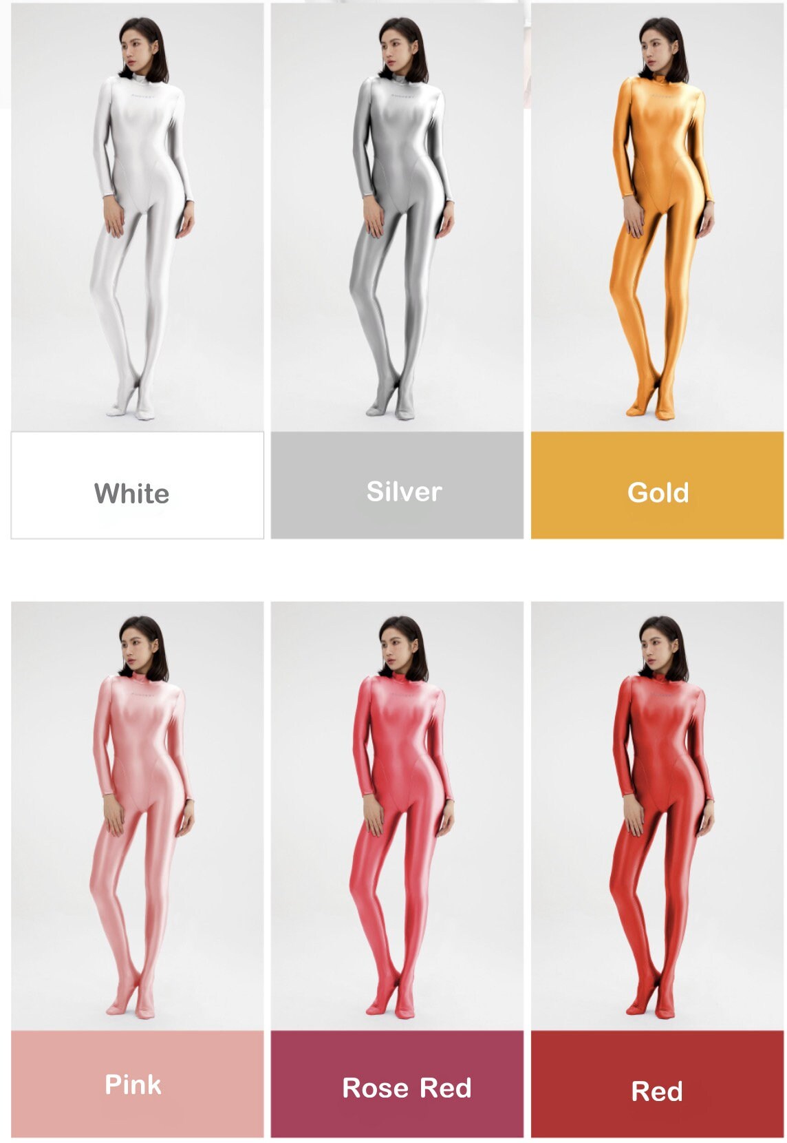 Womens Silky Full Bodystocking Shiny Glossy Zipper Bodysuit