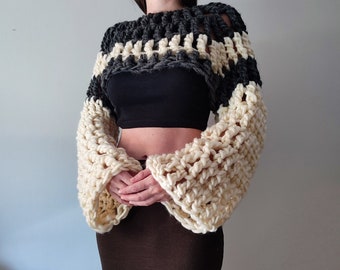 Chunky hand knit shrug, four colour ways pick from, crochet handmade wool bolero, women's knitwear, mesh winter layer thick crop top