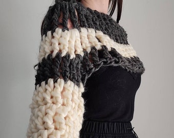 Chunky hand knit shrug, four colour ways pick from, crochet handmade wool bolero, women's knitwear, mesh winter layer thick crop top