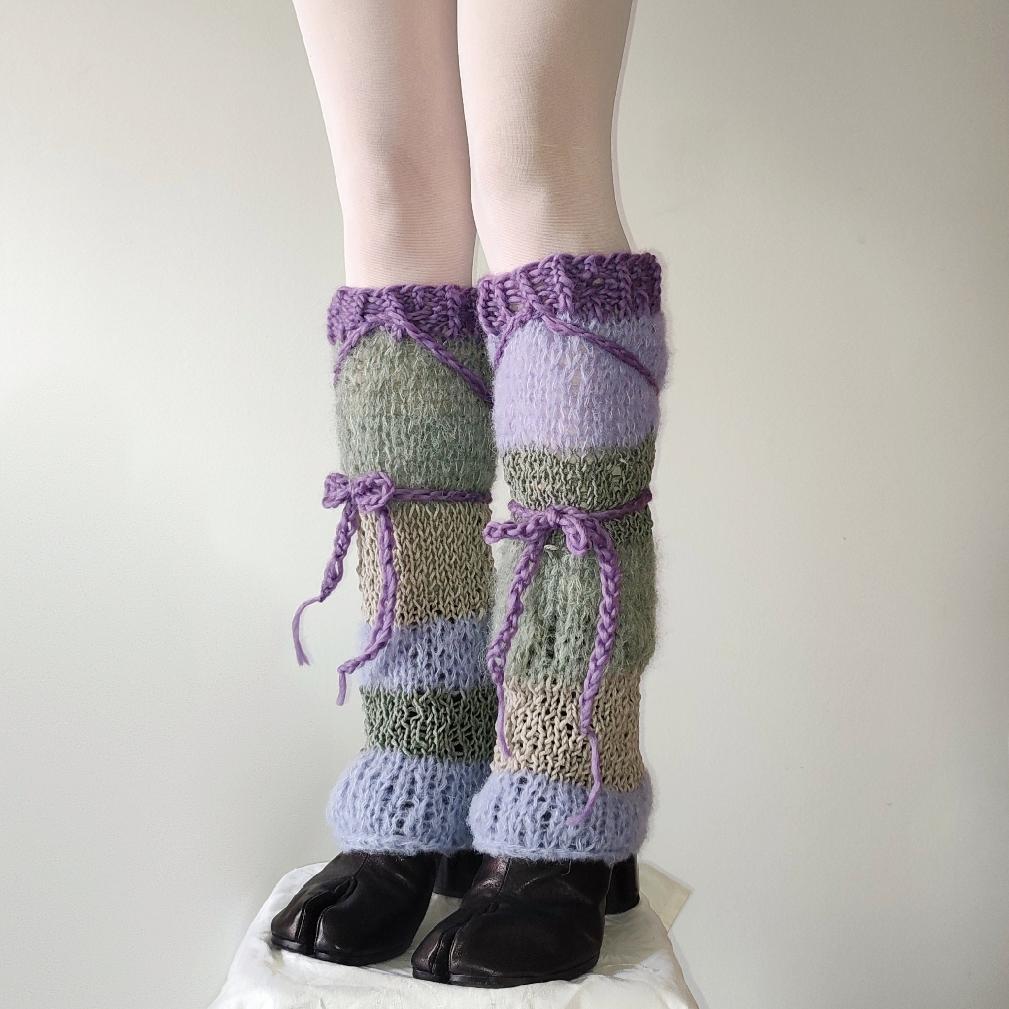 Hand Knitted Mohair Alpaca and Silk Leg Warmers, Stretchy Soft Luxury