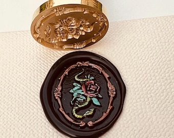 Blume und Schlange | 3D ovaler Siegelwachs-Stempel im Vintage-Stil