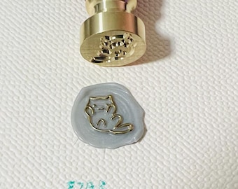 Glückliche blau-graue Minimalist Katze Wachsstempel