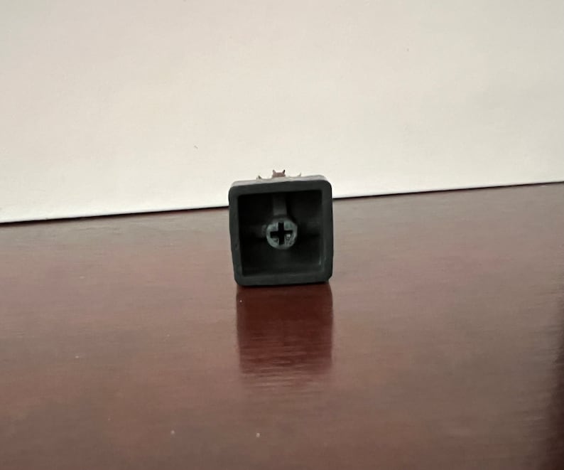 Puede incluir: Un tap&oacute;n de tecla de pl&aacute;stico negro con un tornillo plateado en el centro.