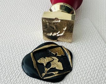 Herbstnaht | Goldfarbener Ginkgo Siegel Wachsstempel, Natur Inspiriertes Design für Einladungen und Journals