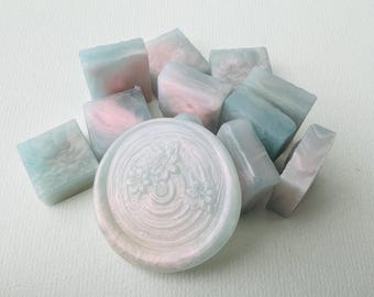 Sonnenuntergang See im Frühling | Blau Rosa tranparente Wachsperlen Packung, Stempel Versiegelung Angebot
