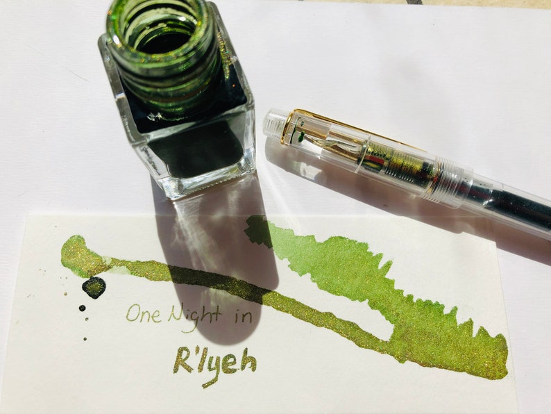 One Night in R'lyeh, shimmer green ink(metallic ink) inspried by Cthulhu Mythos image 1