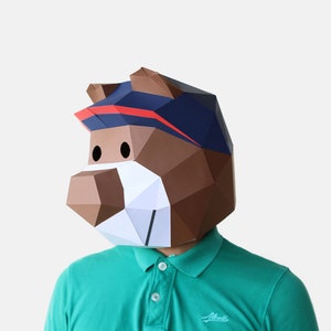 DIY Low Poly Teddybär Maske, Low Poly Bär Maske, Papier Bastelvorlage, Halloween Maske,druckbare Papiermaske,Sofort Pdf Download,LowPoly Maske