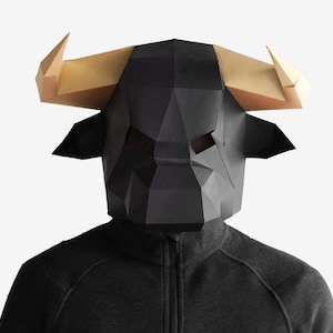Máscara de toro de baja poli DIY, máscara de Red Bull de baja poli, cabeza de animal imprimible con bricolaje, descarga instantánea de PDF, máscara de Halloween, máscara de minotauro, máscaras de baja poli