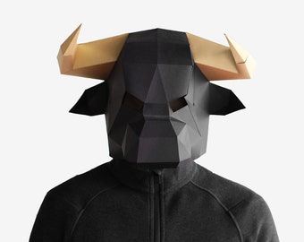 DIY low poly Bull Mask, low poly Red Bull mask,DIY printable Animal Head, Instant Pdf download, Halloween Mask, Minotaur Mask,Low Poly Masks