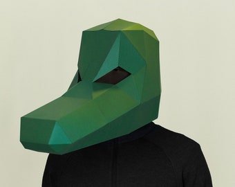 Modèle de masque de crocodile bricolage, masque d'alligator, artisanat en papier, masque d'animal imprimable, téléchargement instantané de pdf, masque 3D Low Poly, masque d'origami