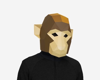 DIY Low Poly Monkey Mask, Low Poly Monkey Mask, Monkey Mask, Paper craft Template, Instant PDF , Animal Mask , DIY printable , Low poly Mask