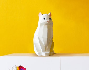 DIY low poly Persian cat sculpture, low poly cat sculpture, Persian cat sculpture,Cat sculpture,Papercraft Template,Low Poly Cat,Origami cat