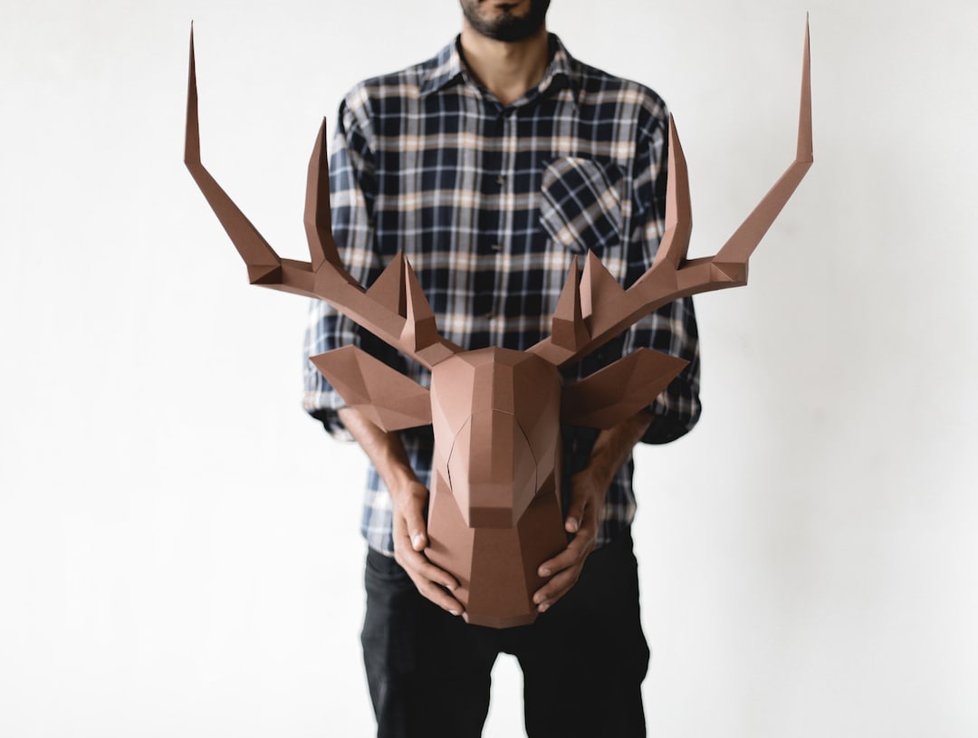 Deer Paper Sculpture, 3D Paper Craft, DIY Wall Art, Origami Deer
