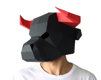 DIY low poly Bull Mask, low poly RedBull mask,DIY printable Animal Head, Instant Pdf download, Halloween Mask, Minotaur Mask,Low Poly Masks