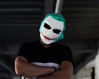 Joker mask, DIY low poly Joker Mask, Papercraft Template, Low Poly Masks, Origami Mask, DIY Printable Mask,Instant Pdf Download,Gift Idea