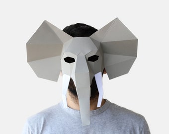 DIY low poly elephant Mask, elephant Mask, Papercraft Template, DIY Animal Mask, Instant Pdf Download, Low Poly Masks,Origami Mask,Gift idea