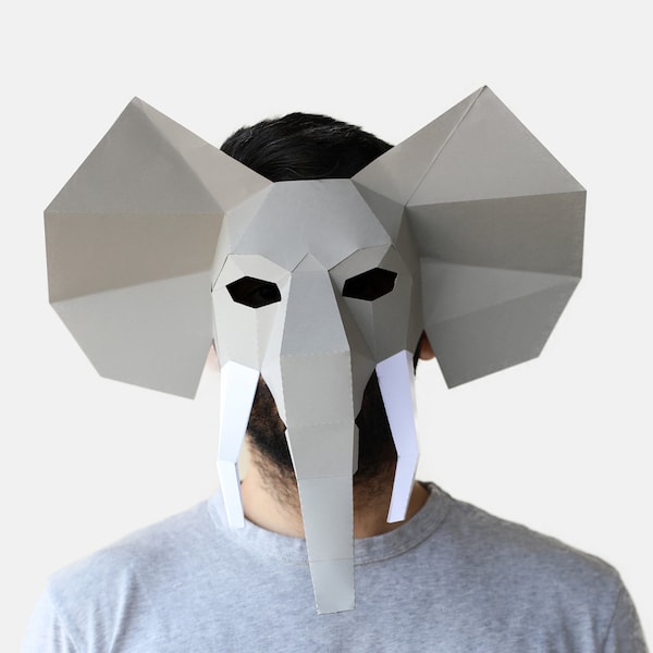 Masque d'éléphant bricolage low poly, masque d'éléphant, modèle Papercraft, masque d'animal bricolage, téléchargement instantané en pdf, masques low poly, masque origami, idée cadeau