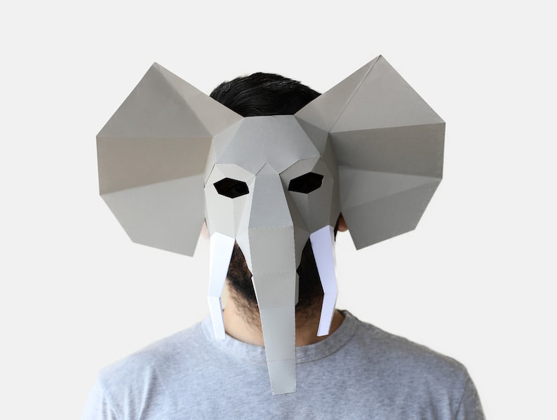 DIY low poly elephant Mask elephant Mask Papercraft Etsy