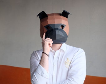 DIY low poly Bulldog Mask, Bulldog Mask, Low poly Dog Mask, Bulldog Mask, 3D Low Poly Masks, Origami Bulldog, DIY Printable Animal Mask