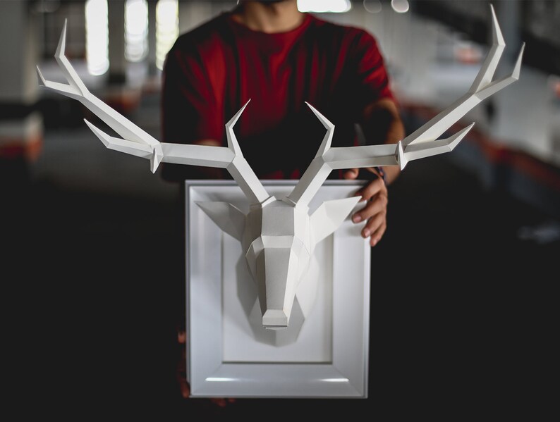 Deer Paper Sculpture, 3D Paper Craft, DIY Wall Art, Origami Deer