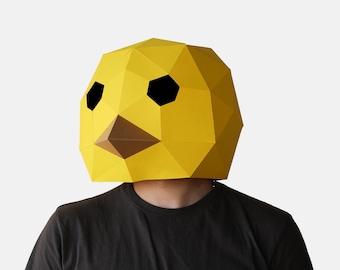 DIY low poly Chick Mask, Papercraft Template, 3D Low Poly Masks, Origami chick, DIY Printable Animal Mask, Instant Pdf Download, Gift Idea